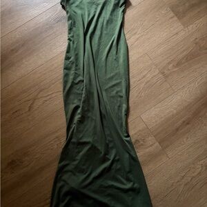 Sleeveless Olive Green Jersey Maxi Dress - Women